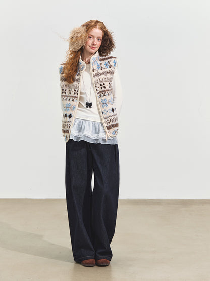 Denim Blue Pleated Banana Jeans