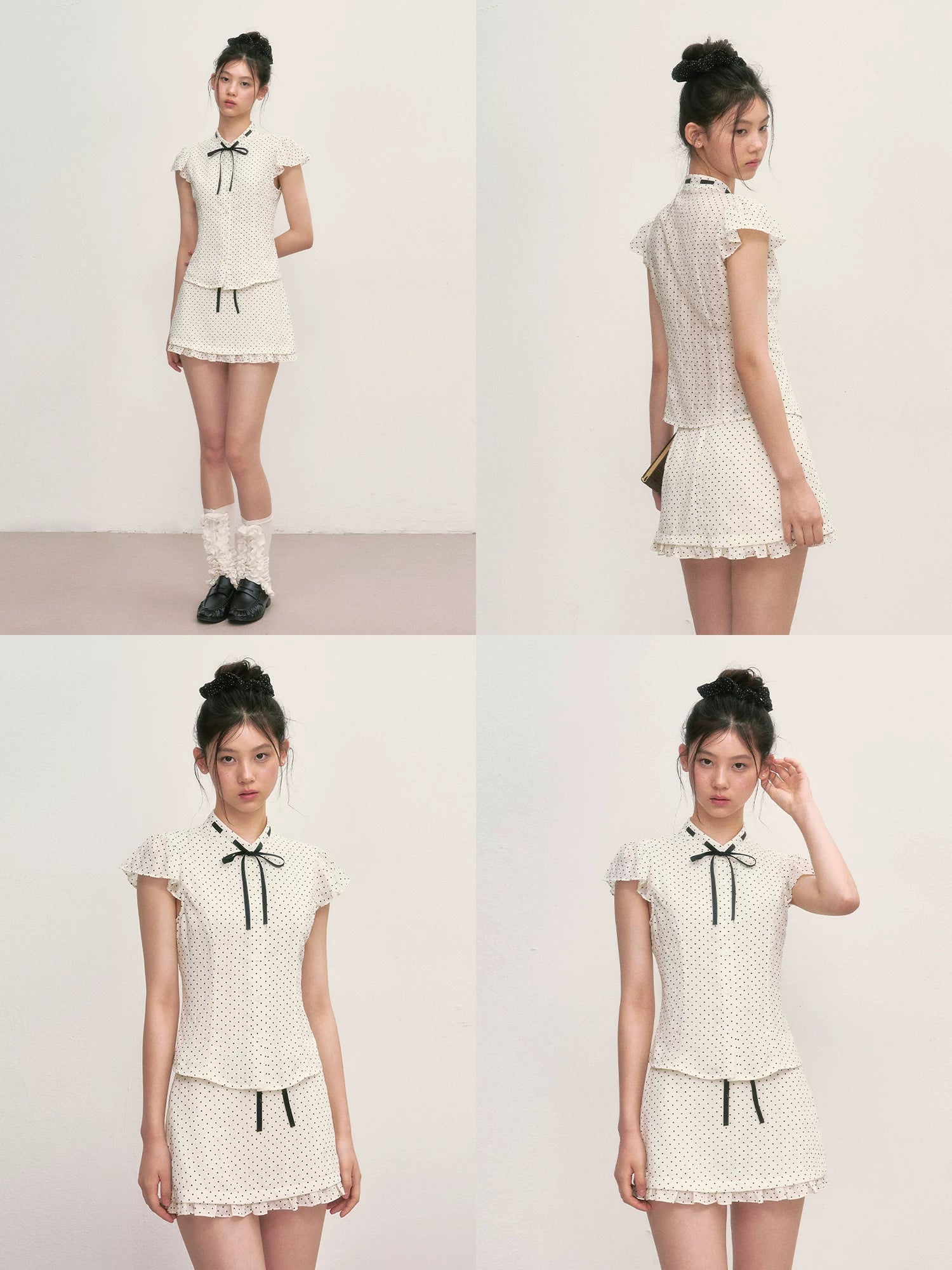 White Polka Dot Shirt &amp; Skirt Set