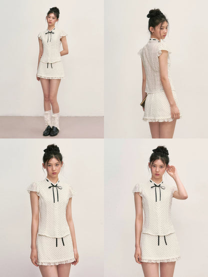 White Polka Dot Shirt &amp; Skirt Set