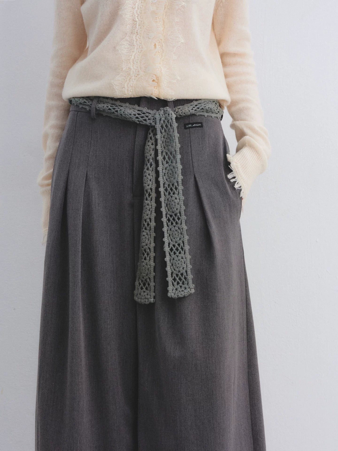 Crochet Belt Pleated Trousers