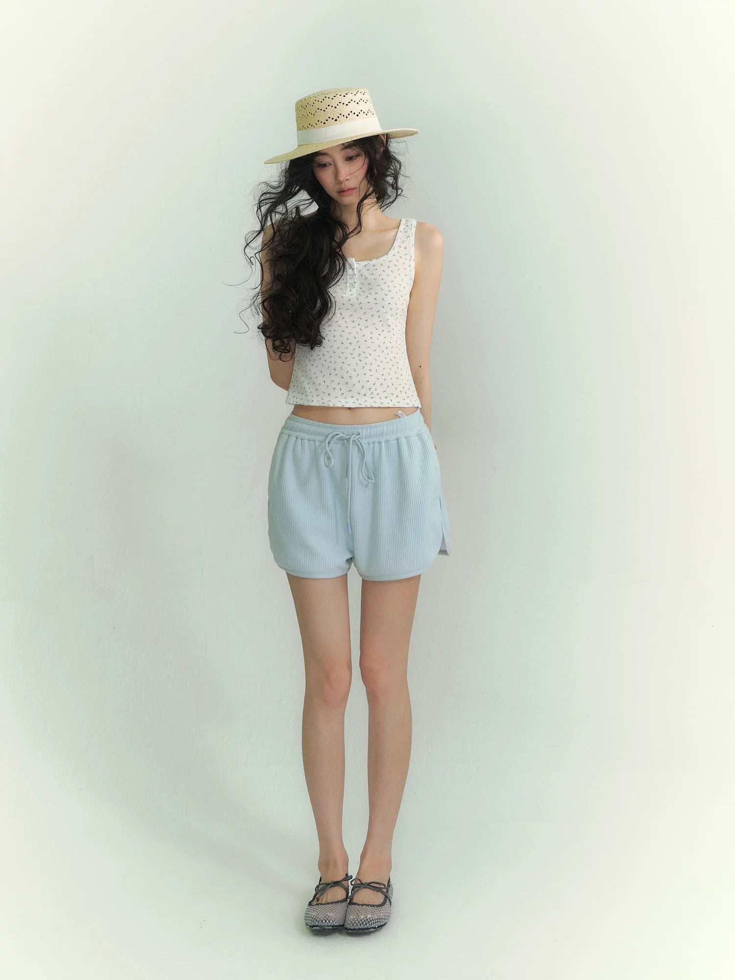 Waffle Hoodie Shorts Vest Set