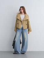 Khaki Double-Breasted Short Coat