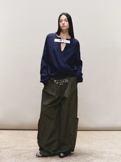 Quilted-Detail Utility Parachute Pants