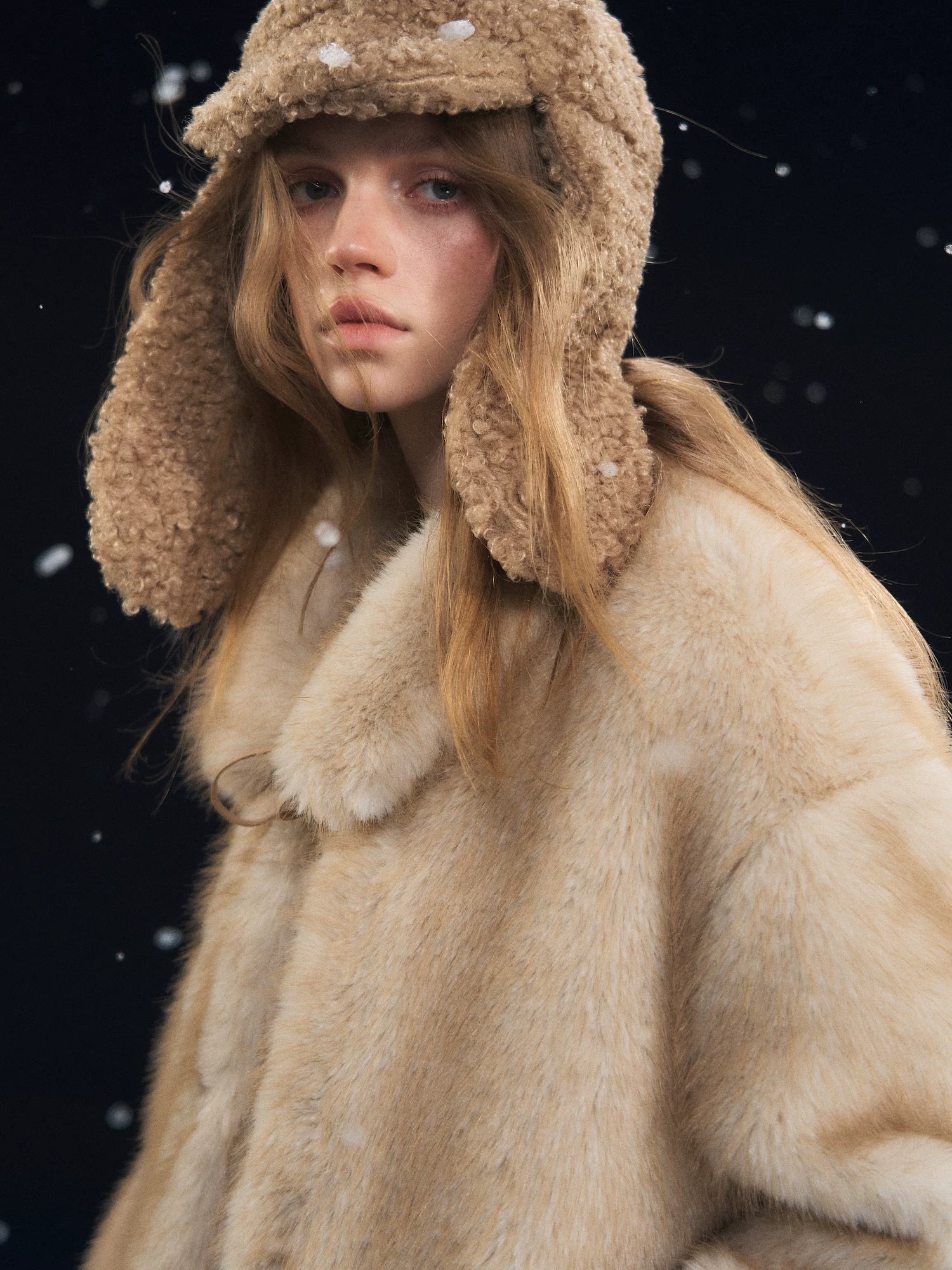 Beige Tie Collar Fleece Coat