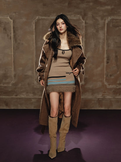 Large Lapel Long Coat &amp; Dress Set