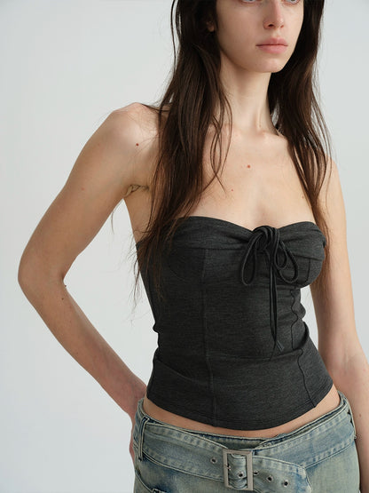 Two-Tone Tie-Strap Knit Bustier