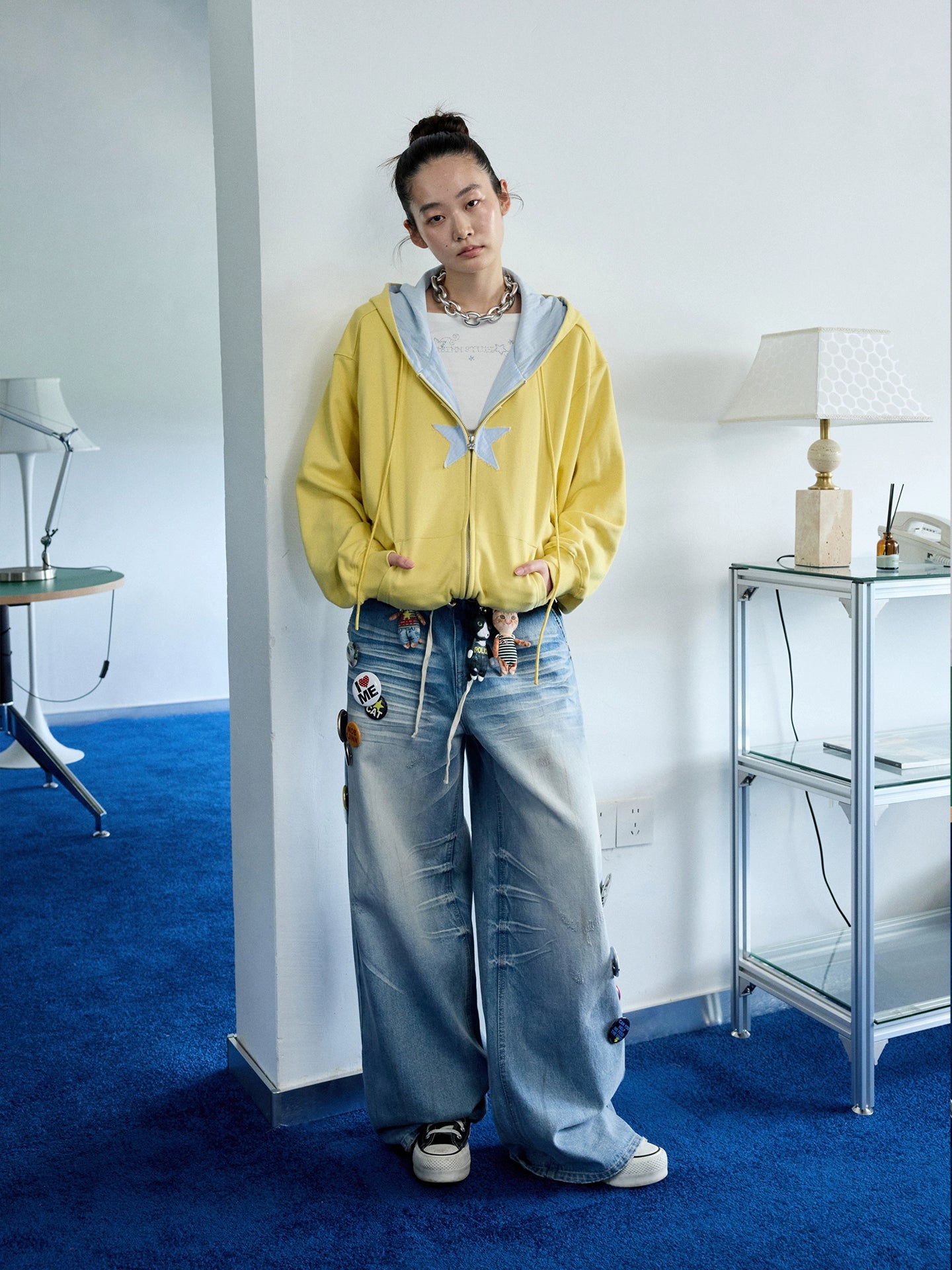 Oversized Star Panel Balloon Hem Hoodie