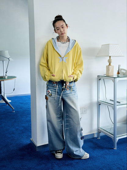 Oversized Star Panel Balloon Hem Hoodie