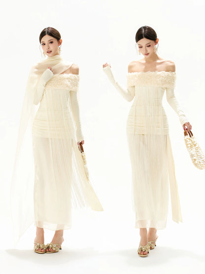 Feather Sequin Off-Shoulder Dress