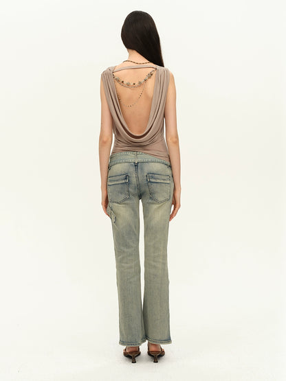 Draped Backless Beaded Cami