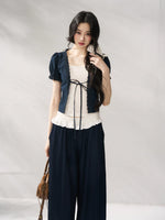Navy Blue Floral Lace Set
