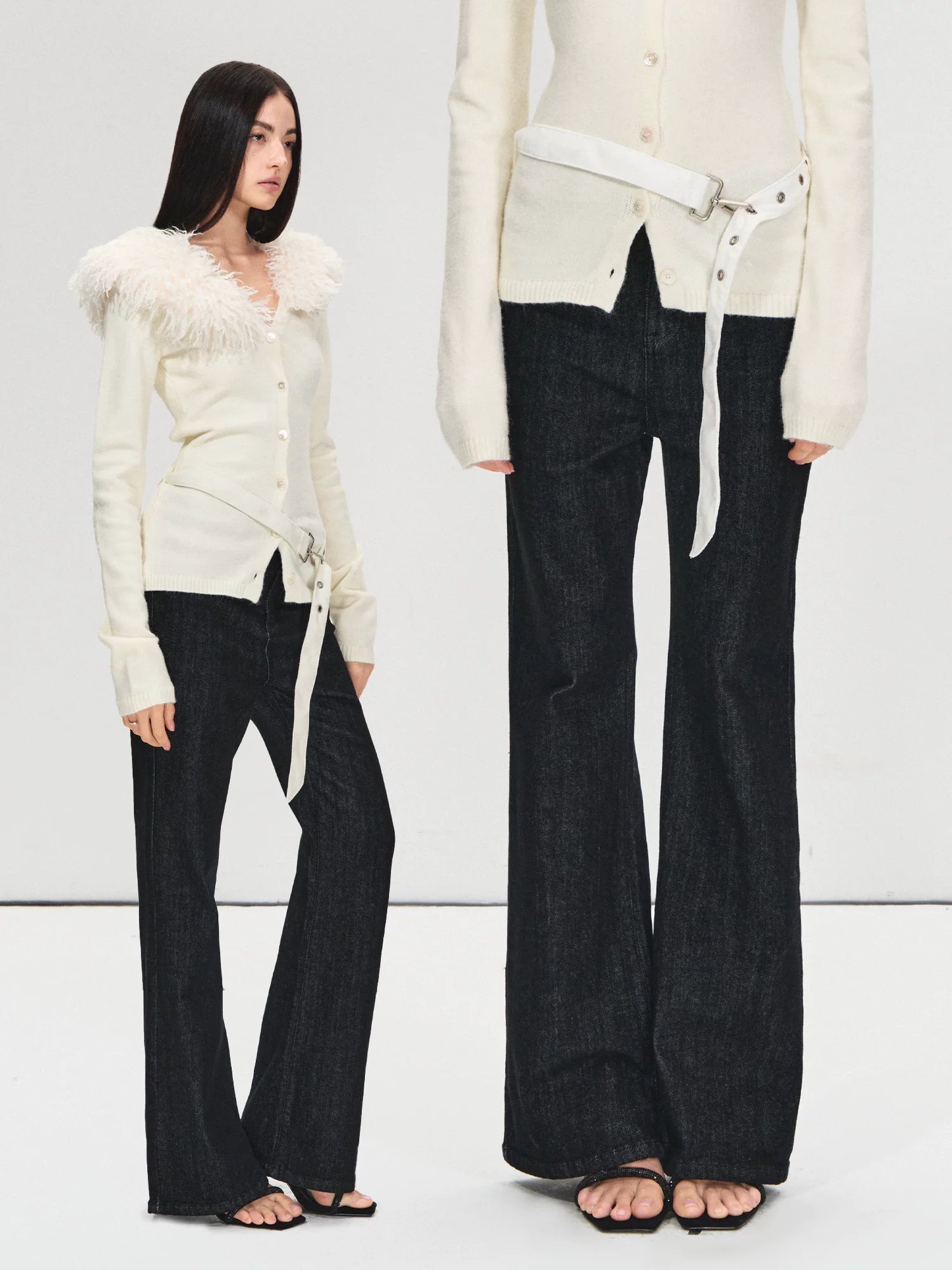 High-Waist Raw Denim Flare Jeans