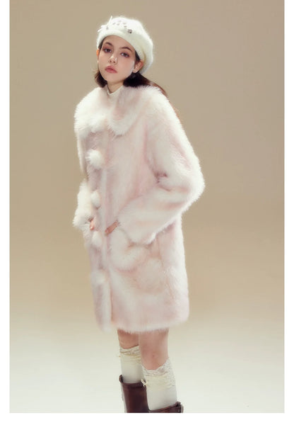 Pink Ombre Doll Collar Long Shearling Coat