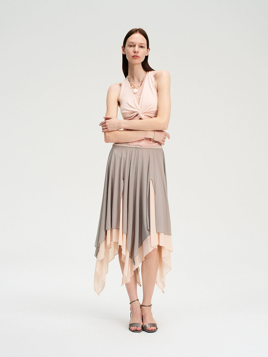Lace Panel Twist Knit Tank