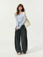Fake Two-Piece Color-Block Draped Collar Knit Top
