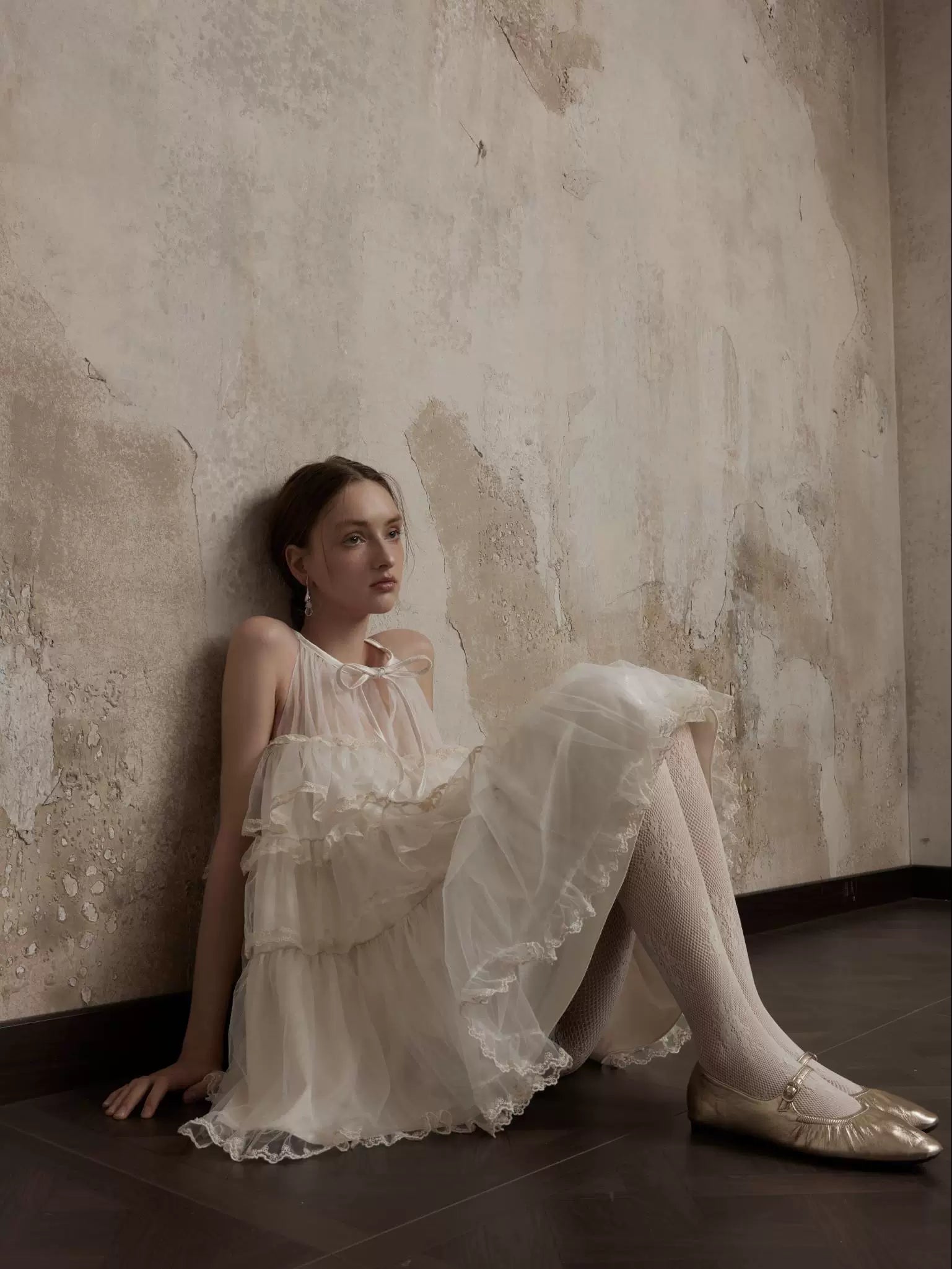 Beige Lace Halter Dress