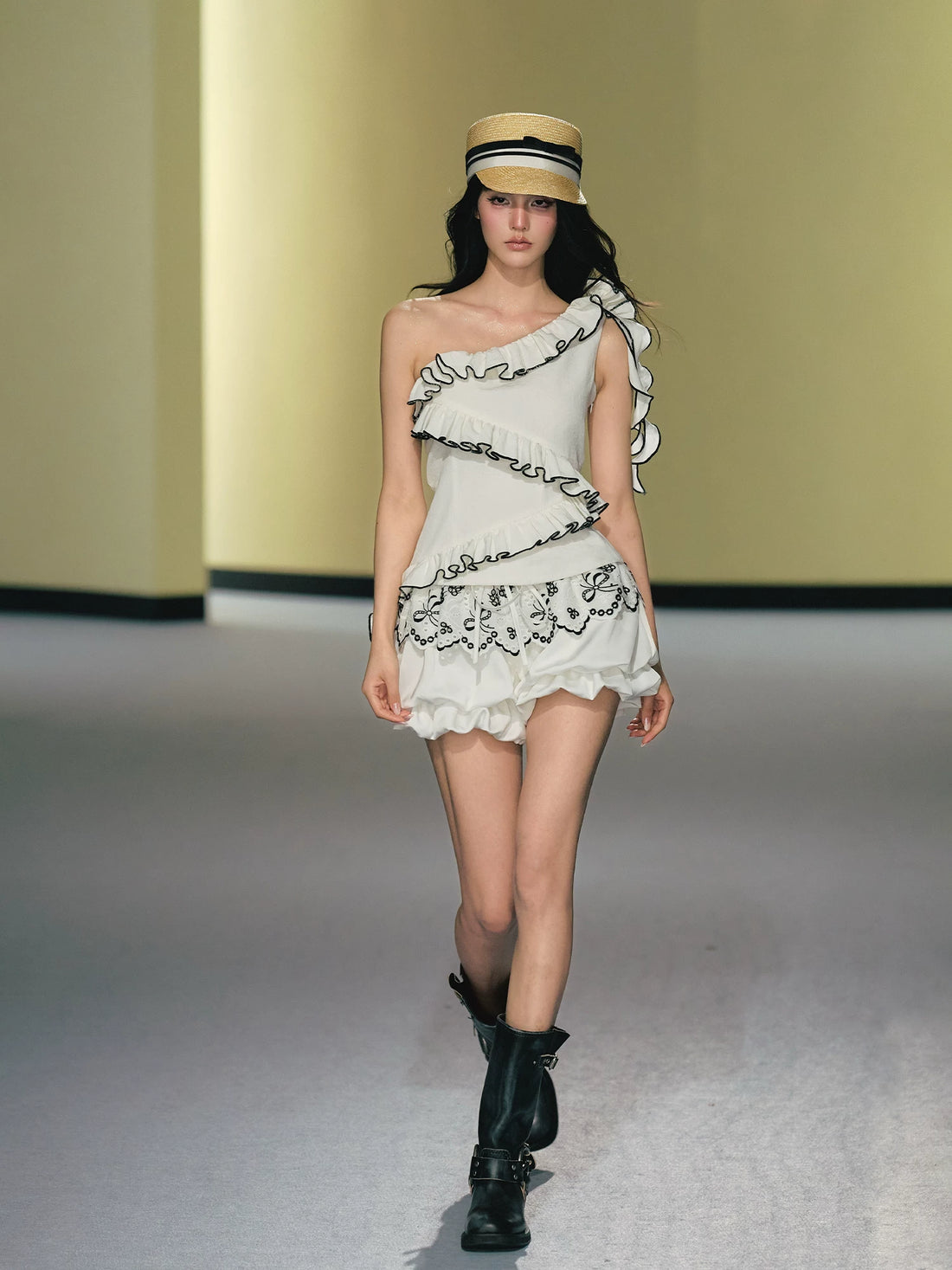 Ruffle One Shoulder Shorts Set