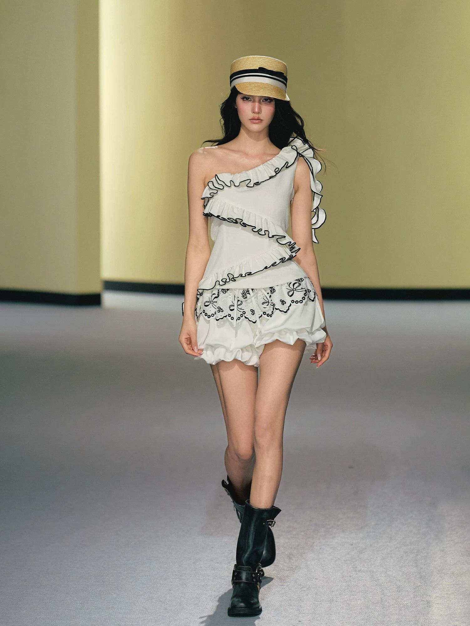 Ruffle One Shoulder Shorts Set