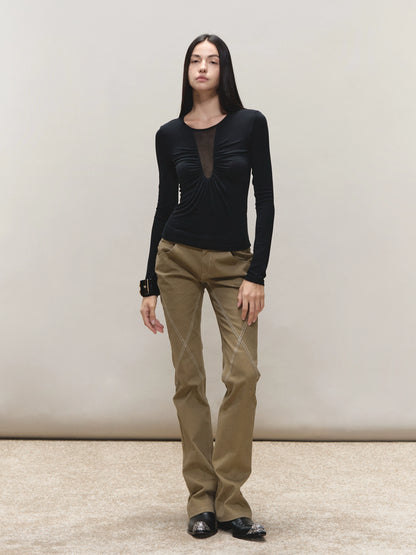 Vintage-Wash Slim Khaki Pants