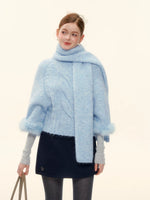 Wool-Blend Cable Knit Batwing Sweater Scarf Set