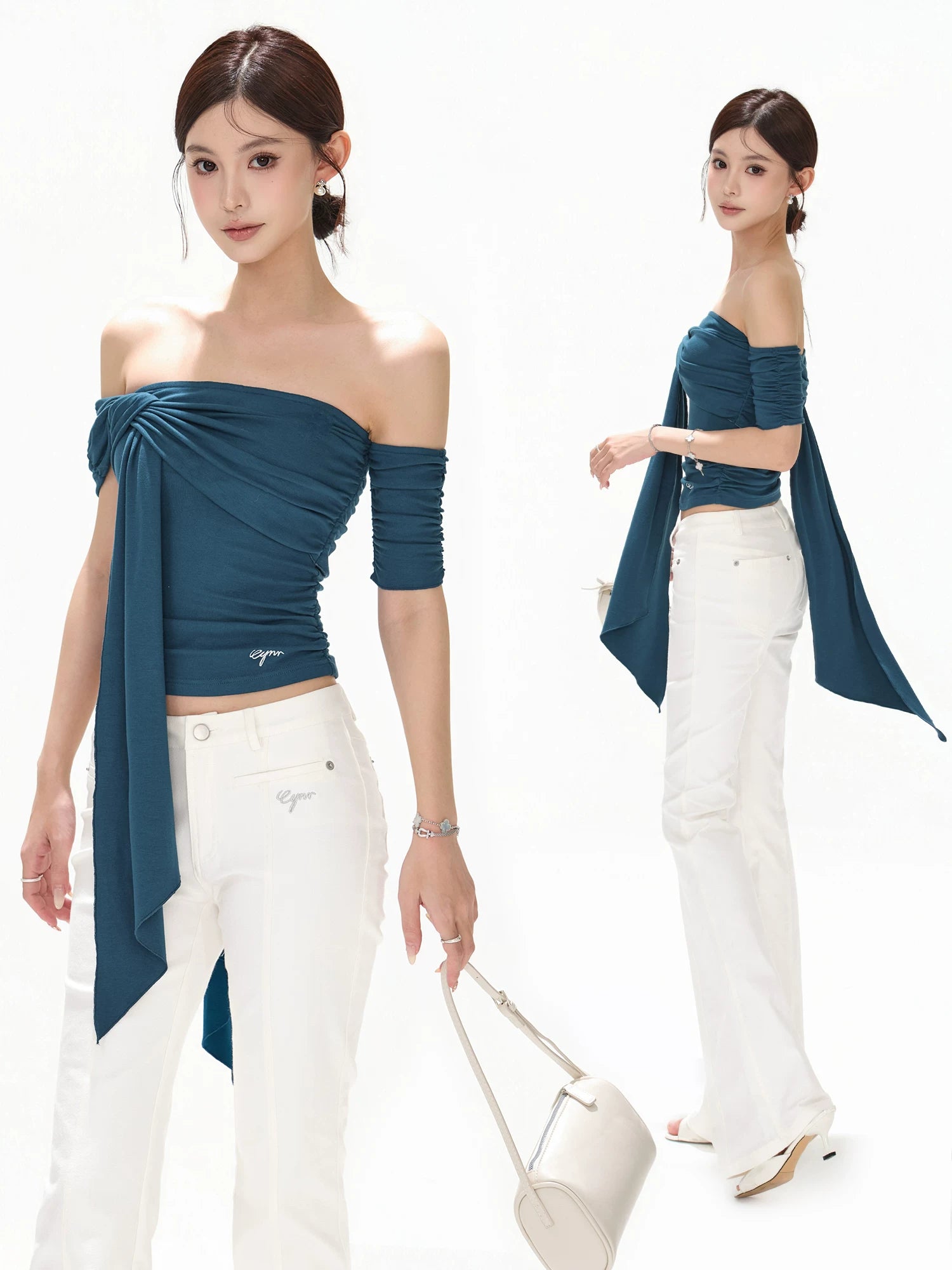Blue Asymmetric Twist Knit Top