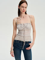 Beaded Strap Lace Splicing Acetate Cami Top