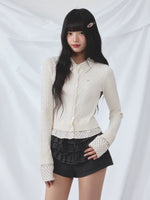 Polka Dot Faux Two-Piece Cardigan