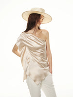 Champagne Acetate One-Shoulder Top