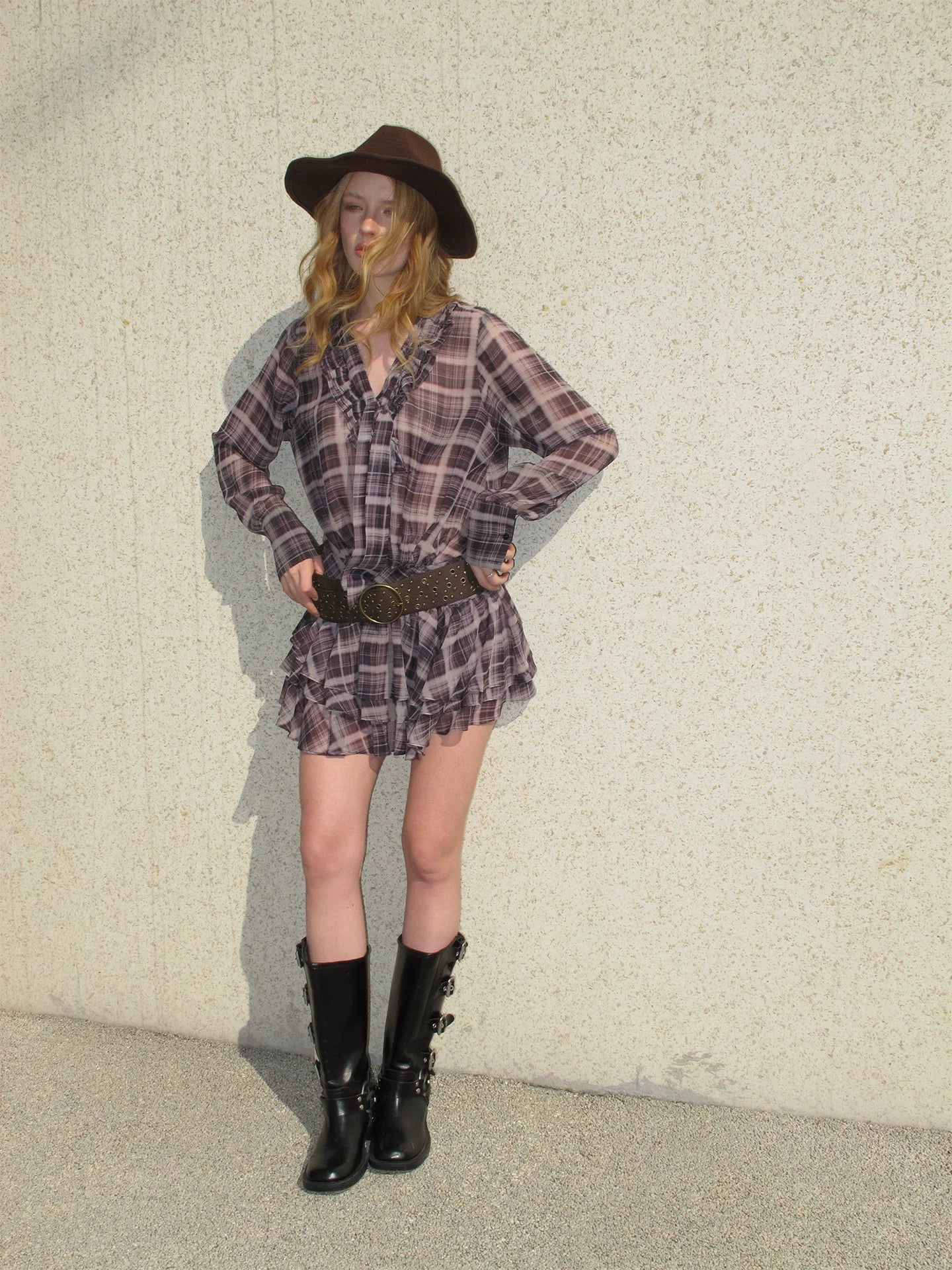 Vintage Plaid Chiffon Dress
