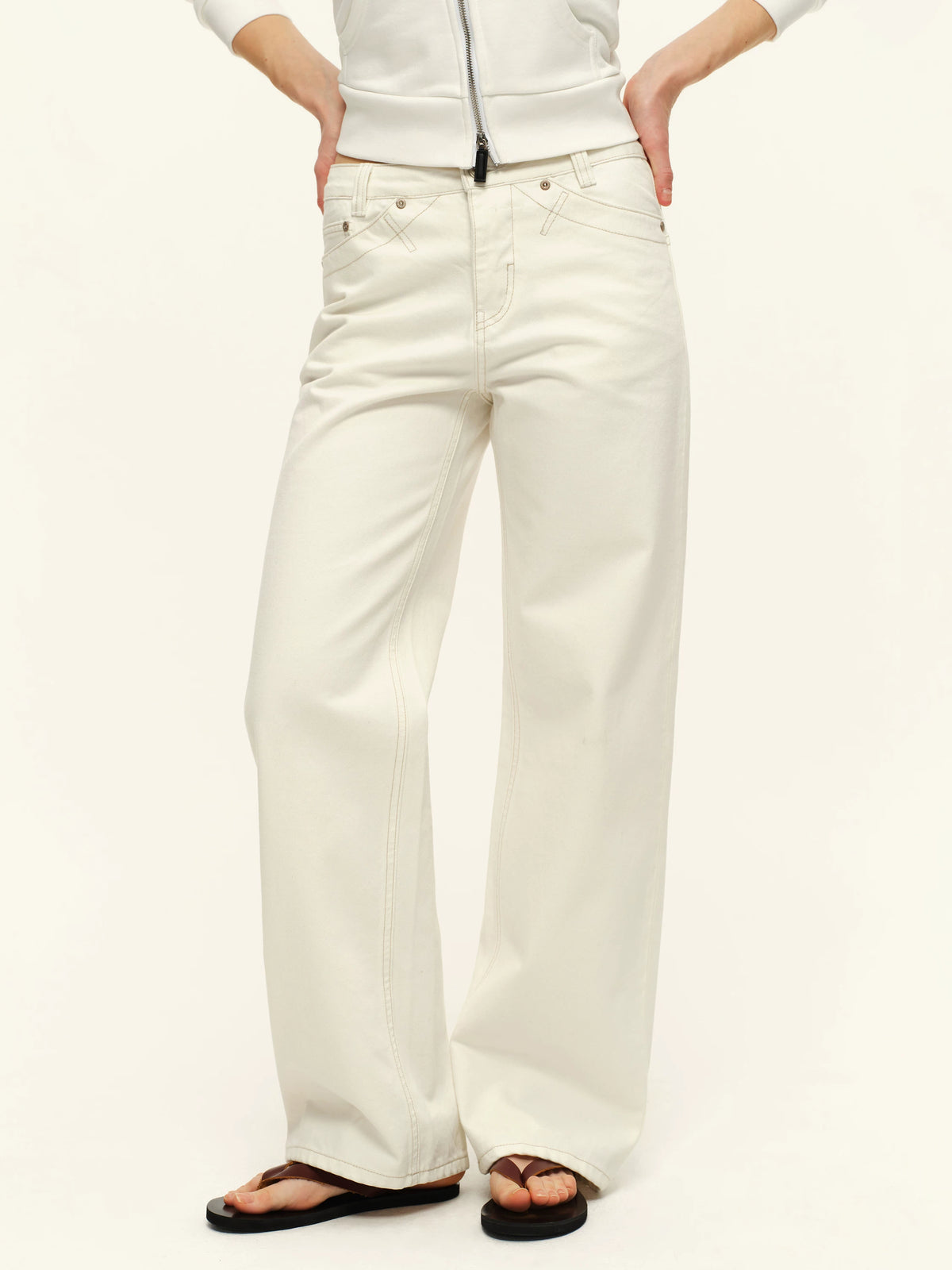 White Mid-Rise Straight Jeans