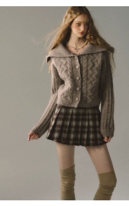 Red &amp; Coffee Plaid Pleated Mini Skirt