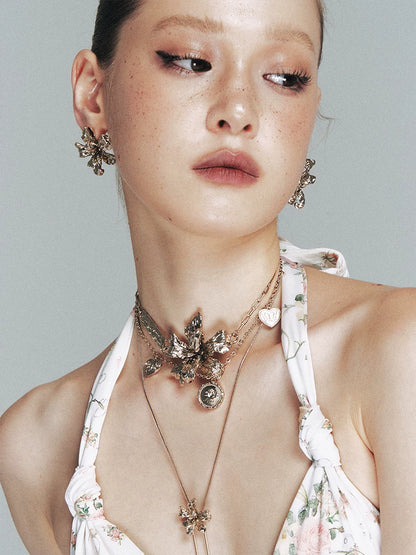 Metal Floral Layered Necklace