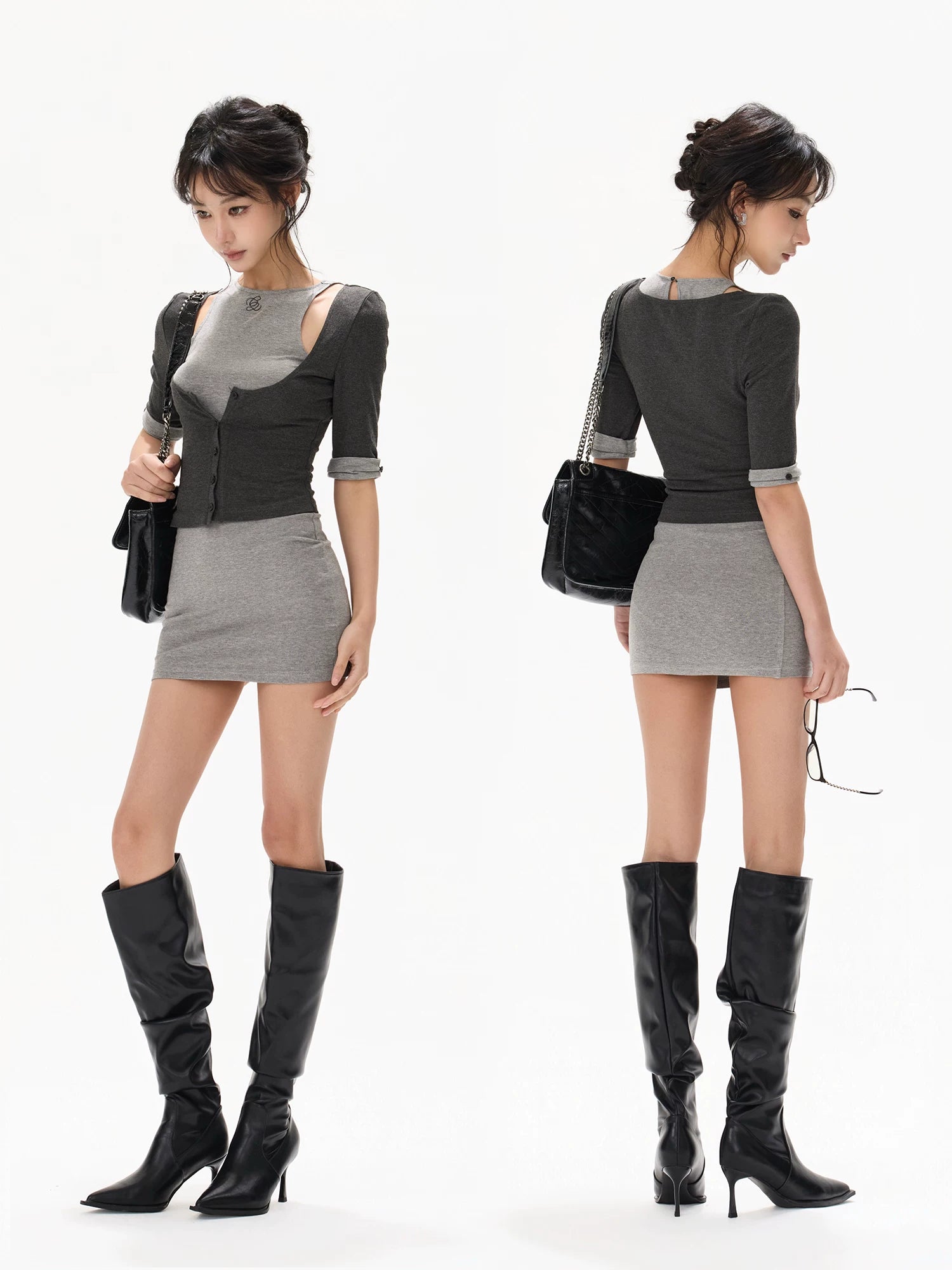 Gray Cutout Knit Dress