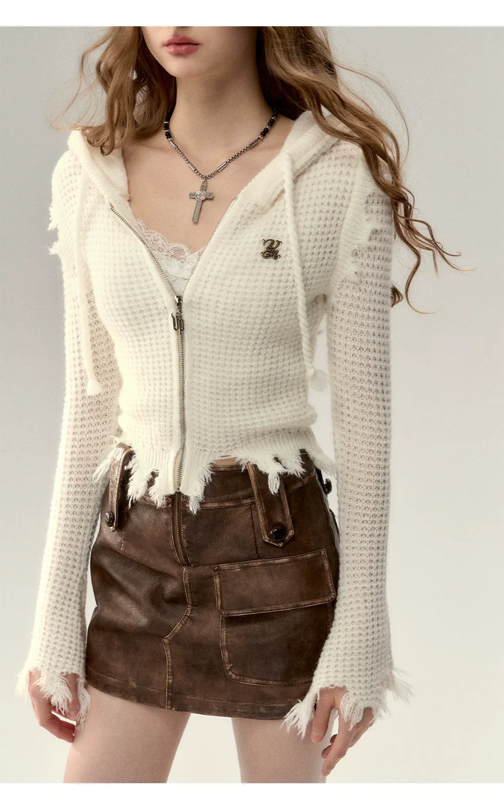 Fringe Waffle-Knit Cardigan