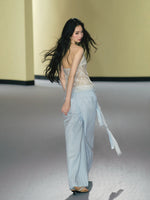 Waist Rope Striped Wide-Leg Pants