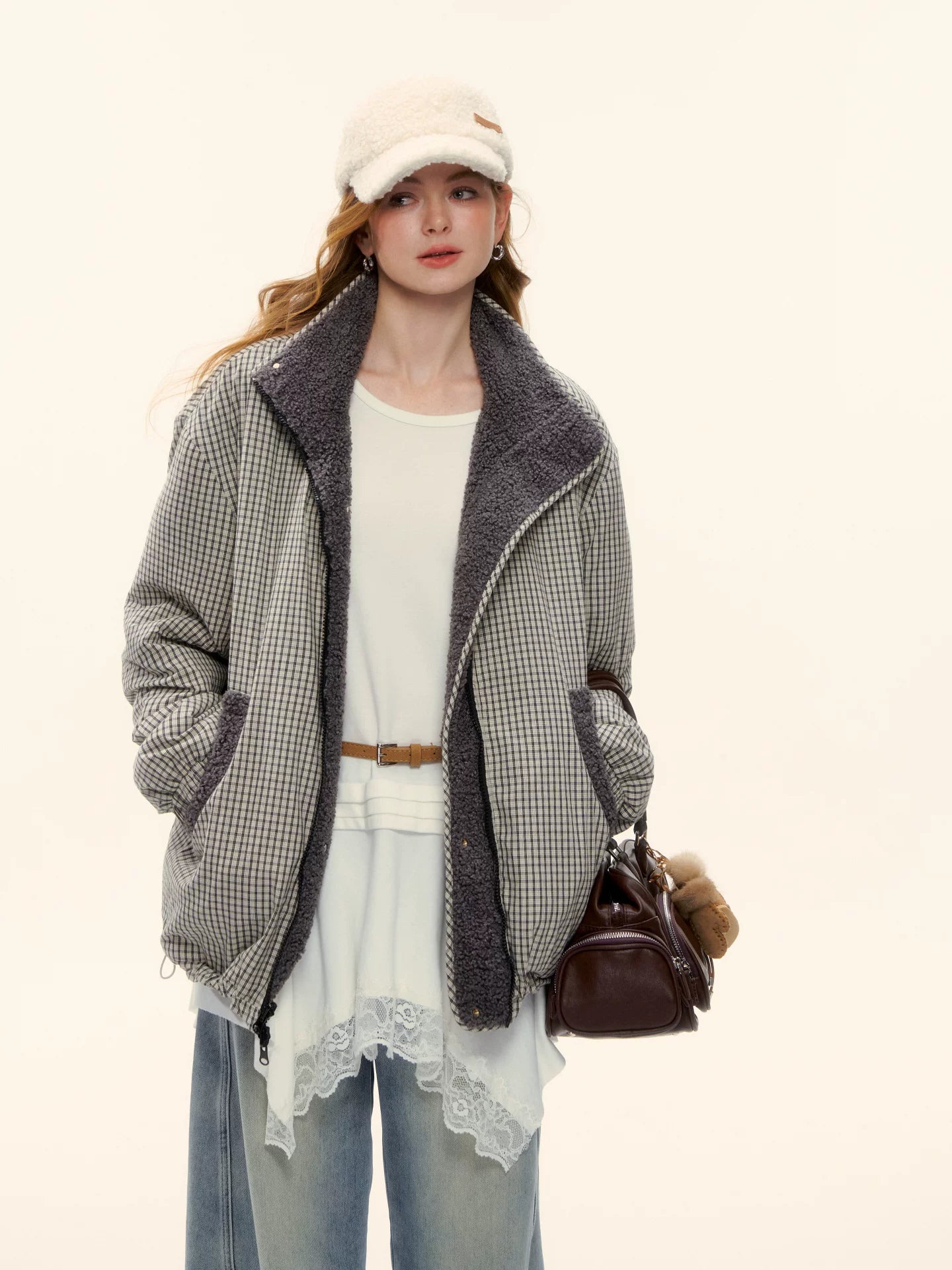 Reversible Shearling Plaid Jacket
