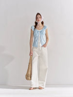 Contrast Panel Floral Eyelet Blouse