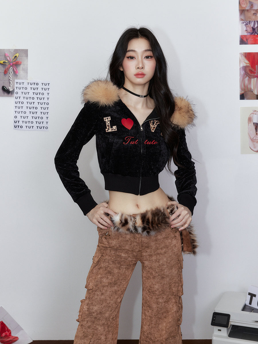 Leopard Print Embroidered Hooded Sweatshirt &amp; Pant Set
