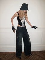 Multi-Pocket Washed Denim Pants