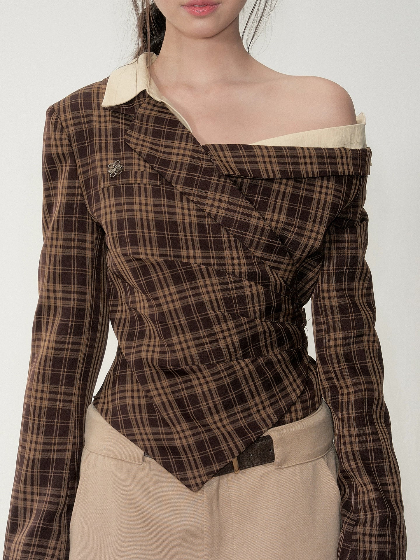 Asymmetric Shoulder Cropped Blazer &amp; Pants Set