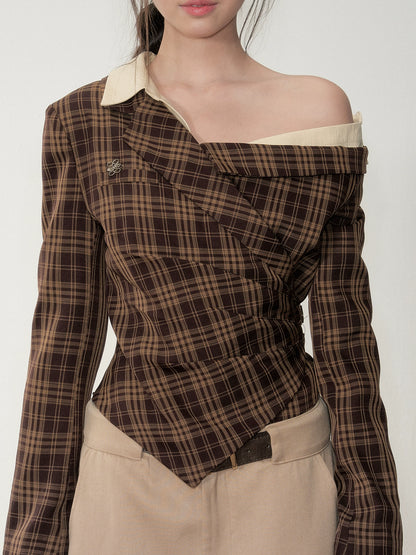 Asymmetric Shoulder Cropped Blazer &amp; Pants Set