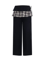 Navy Blue Plaid Panel Straight Pants