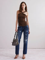 Brown Cross-Strap Slim Fit Camisole