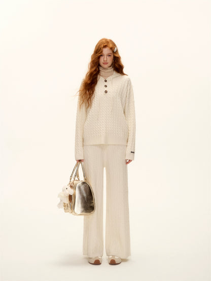 Wool Blend Cable Knit Hoodie and Pants Set