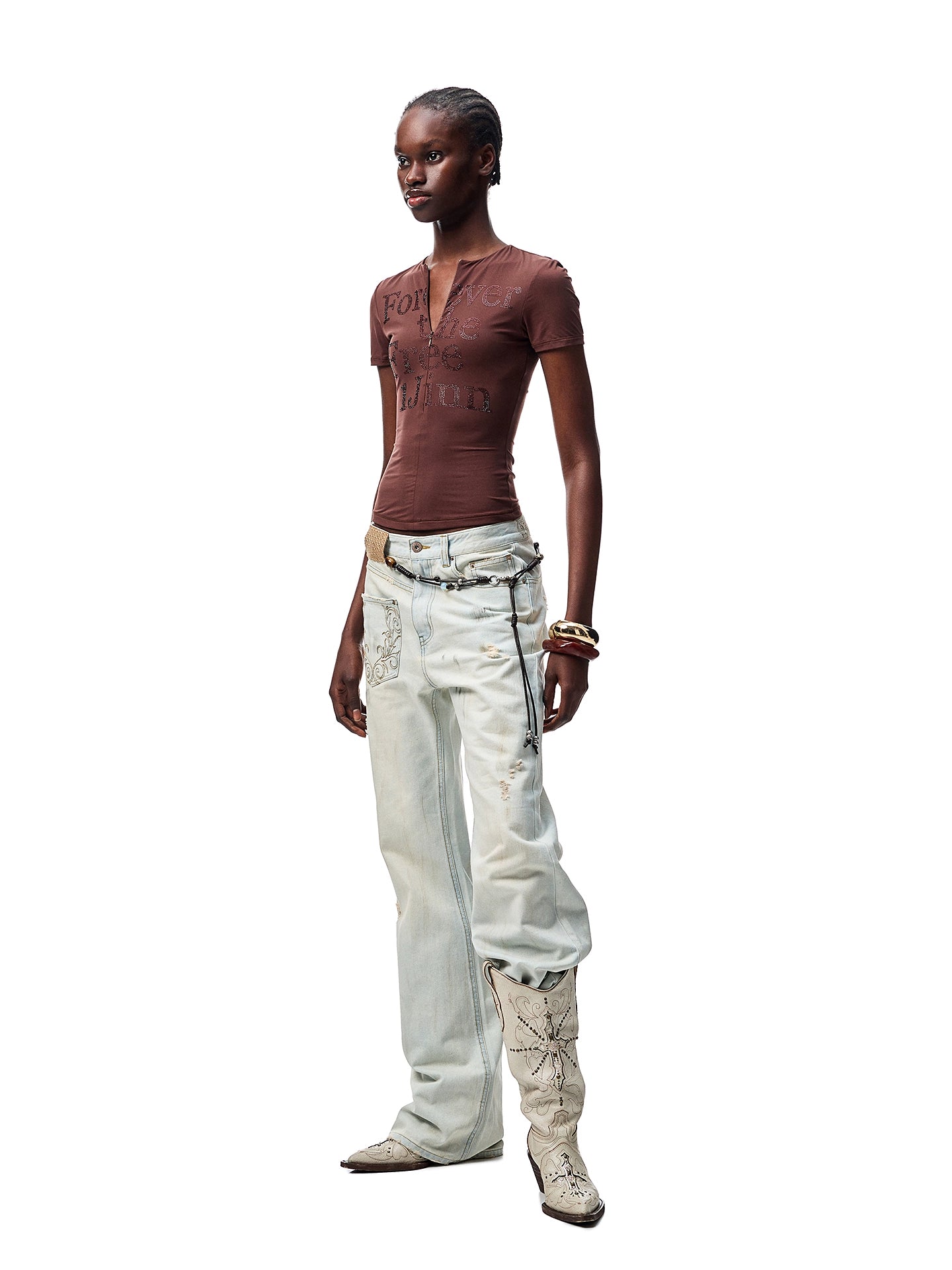 Light Blue Mud - Dyed Floral Embroidered Jeans