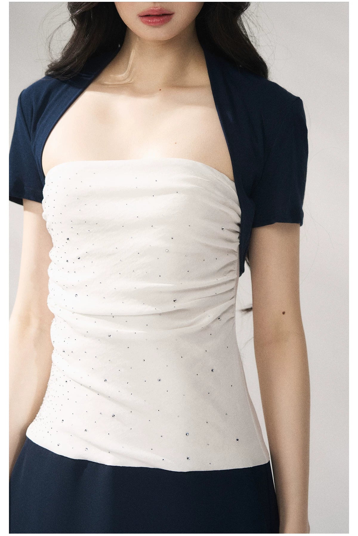 Navy Blue Cropped Shrug &amp; Dress Set