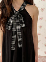 Black Ruffle Plaid Halter Dress