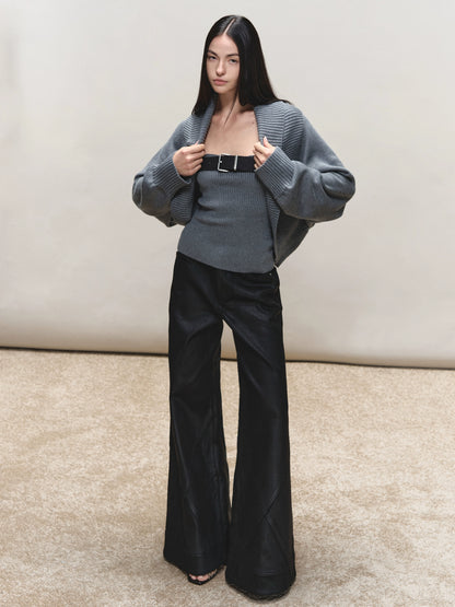 Coated Straight Wide-Leg Pants
