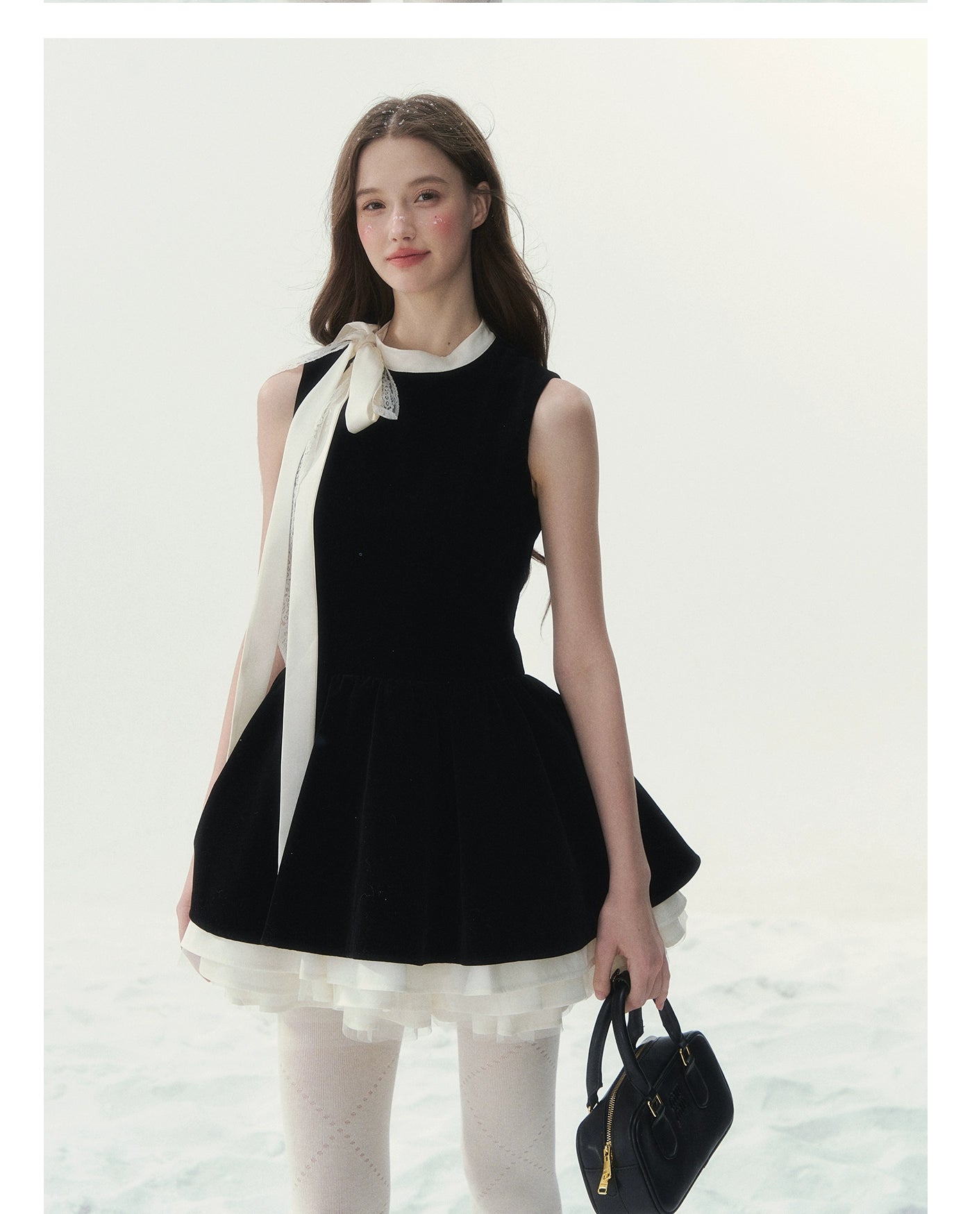 Black Velvet Bow Mini Dress