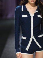 Tweed-Style Diamond Knit Cardigan & Shorts Set